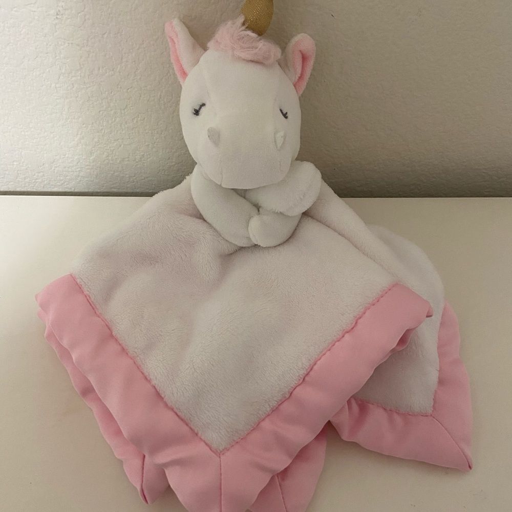 Carter's Unicorn Security Blanket Lovey Lovie Pink White 14" x 14"